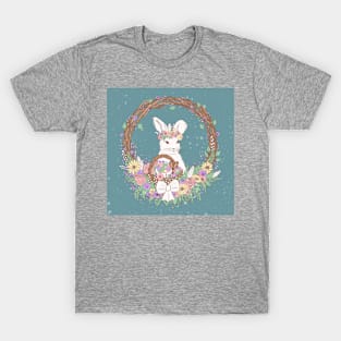 Watercolor Easter Bunny Wreath Art T-Shirt